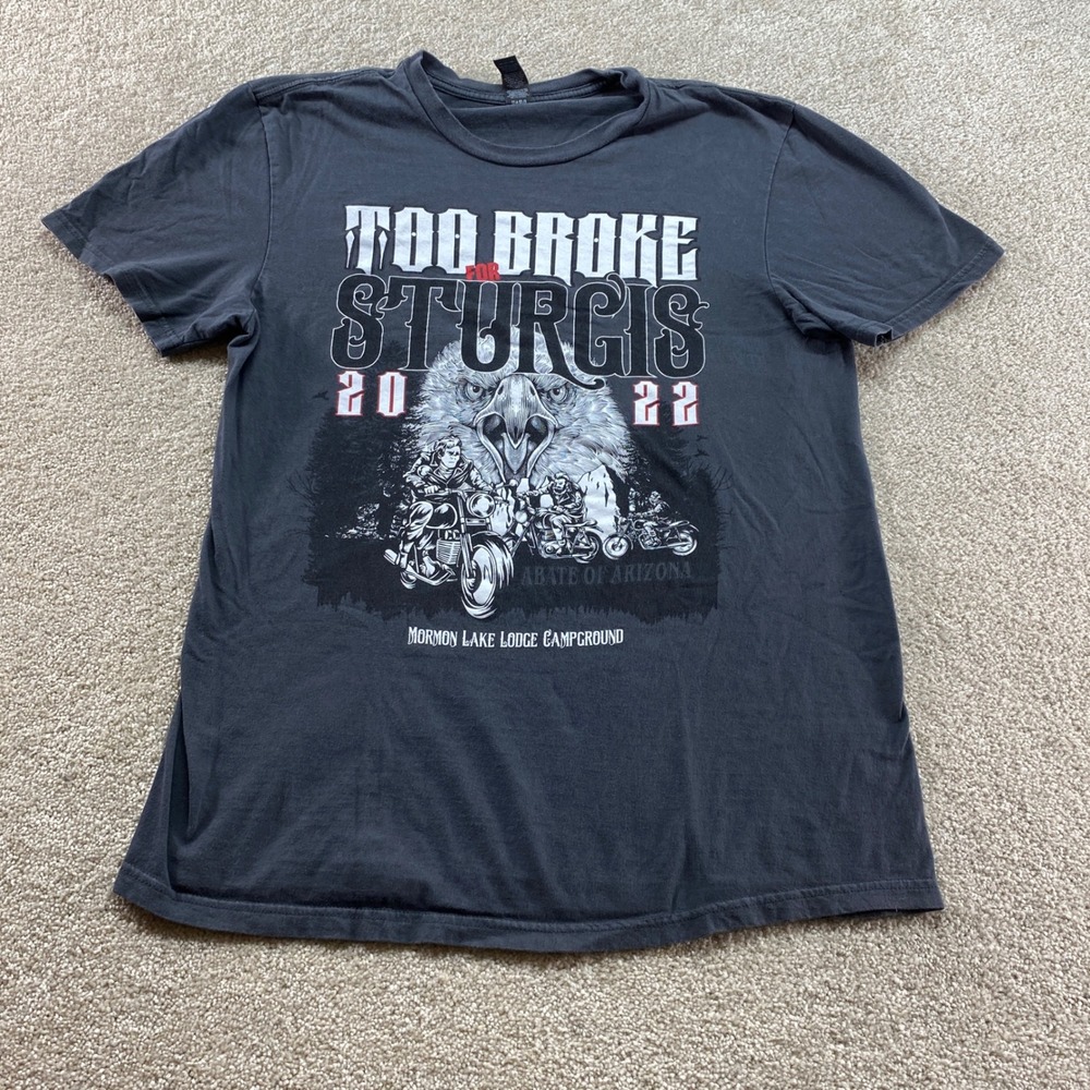District Too Broke For Sturgis Shirt Mens Medium Black 2022 Biker Graphic Tee
